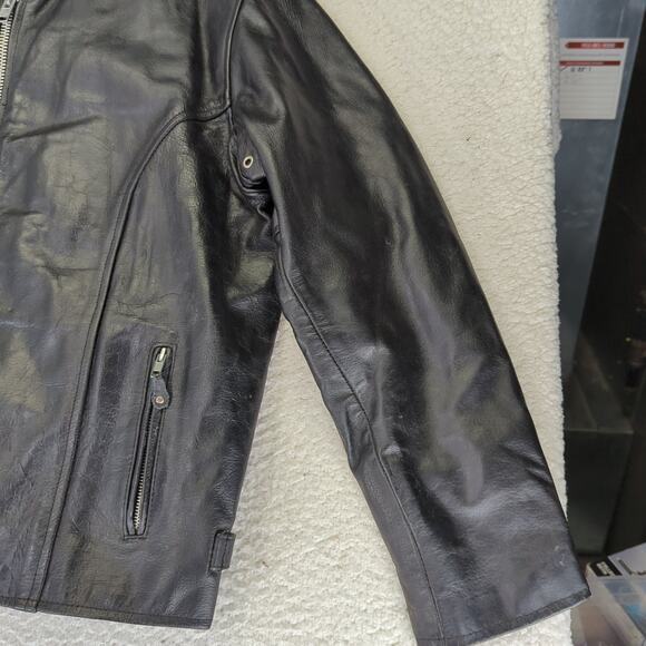 Vintage Unik Black Leather Biker Racing Jacket Cafe Men's 44‎ Quilted Thinsulate - Picture 5 of 13